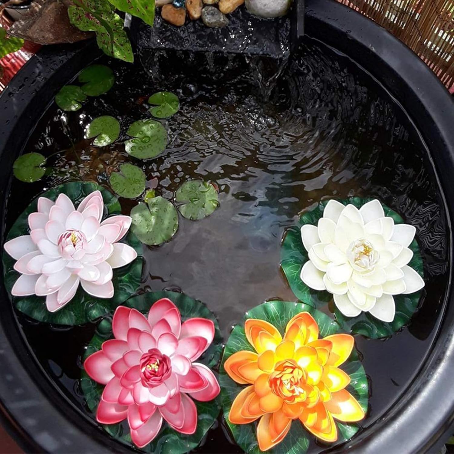 4Pcs Large Artificial Floating Lotus Flowers, Home Garden Pond Aquarium Wedding Decor (7Inch) (Purple)
