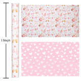 Pink Baby Wrapping Paper, Kid Gift Wrapping Papers, Adorable Pink Bear, Cloud, Balloon And Bow Pattern Baby Shower Wrapping Paper For Girl 1St Birthday, Party Celebrations(17 In X 33 Ft)