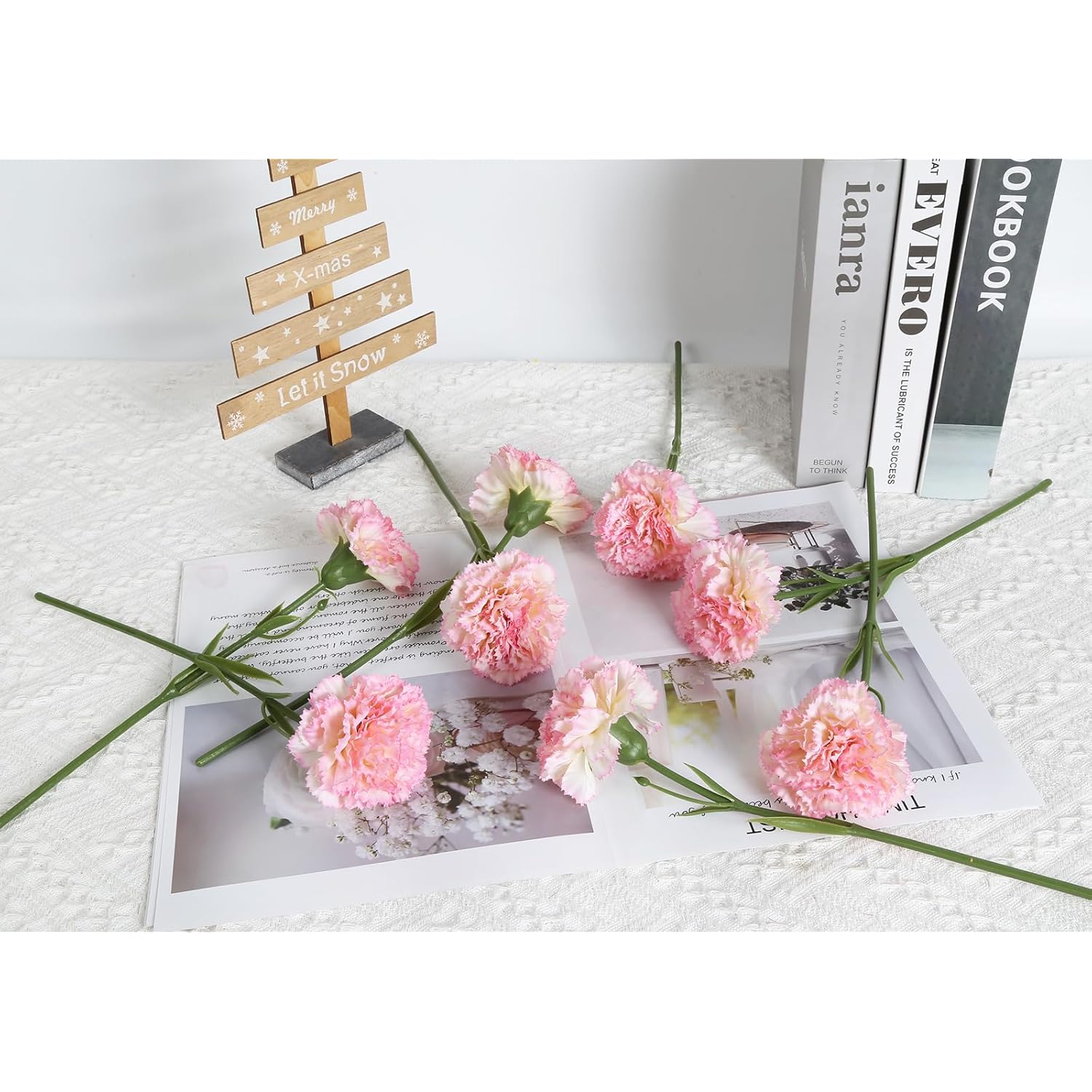 Artificial Carnation Flowers - 15Pcs Pink Silk Flowers With Stems For Home Decor, Wedding, Bridal Bouquet, Anniversary, Birthday And Floral Arrangements