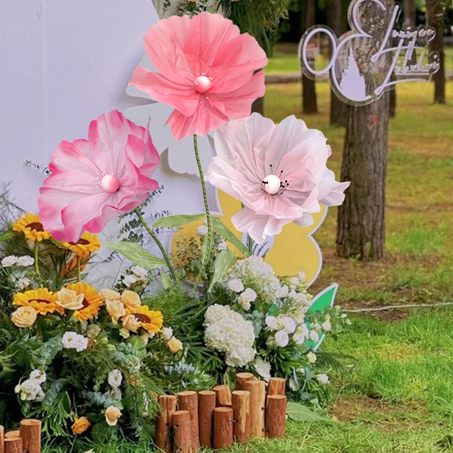 5.9 Ft Giant Flowers For Decoration, Large Paper Artificial Flowers, Standing Huge Handcrafted Flowers For Wedding, Hotel, Office, Photography Props, Art Gallery, Shop Window Display(Pink Series)
