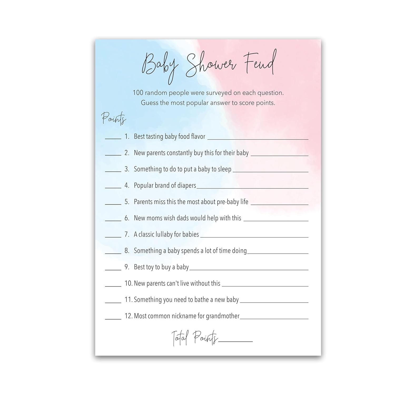 Gender Reveal Feud Game — Pack Of 25 — Fun Baby Shower Family Feud Games, Minimalist Theme Girl Or Bow, Blue Or Pink What Do You Think, Coed Couples Shower Fued Activity Party G752-Bsf