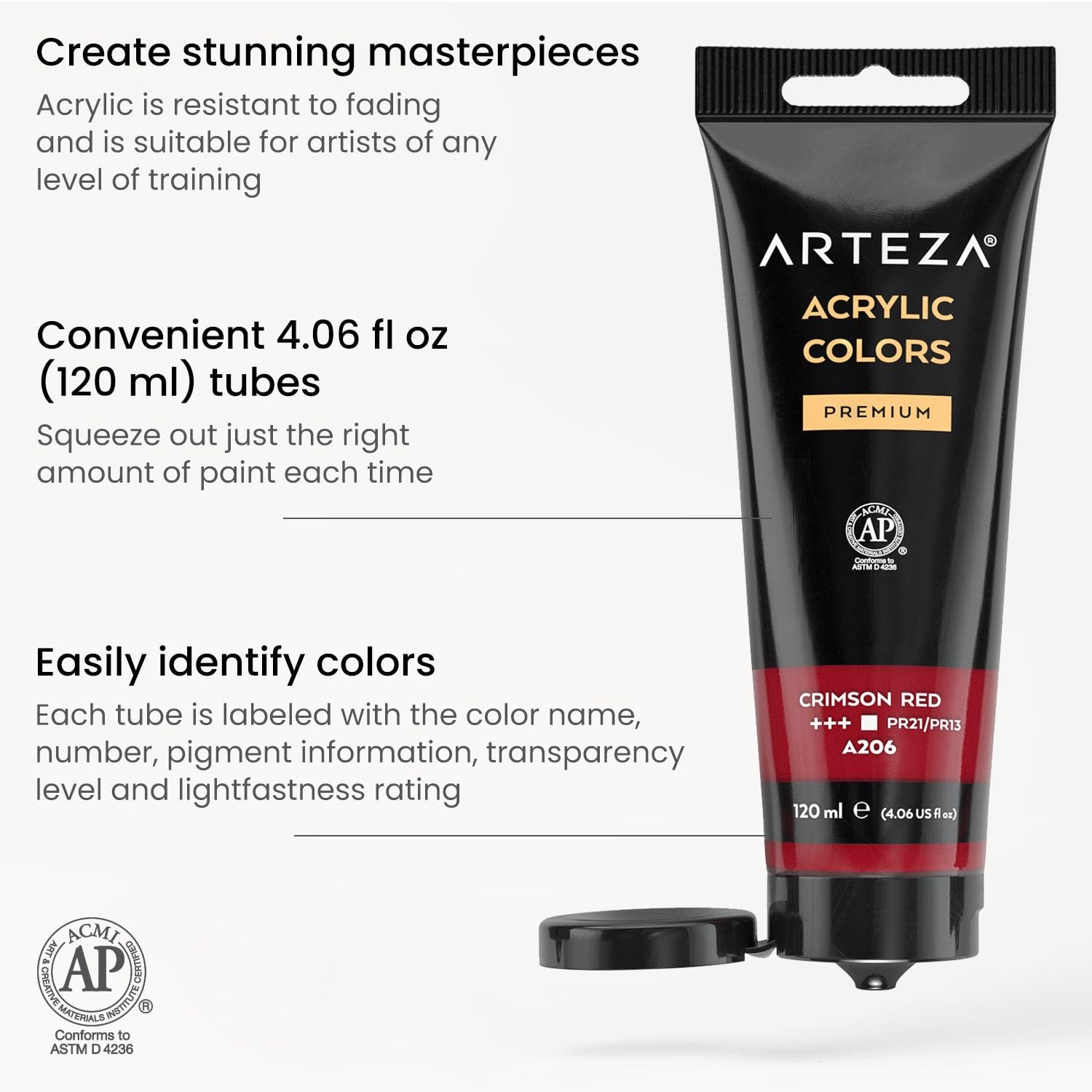 Acrylic Paint Set Of 14 Colors, 4.06 Ounce Tubes, Non- Acrylic Artist Paints. Art Supplies For Painting