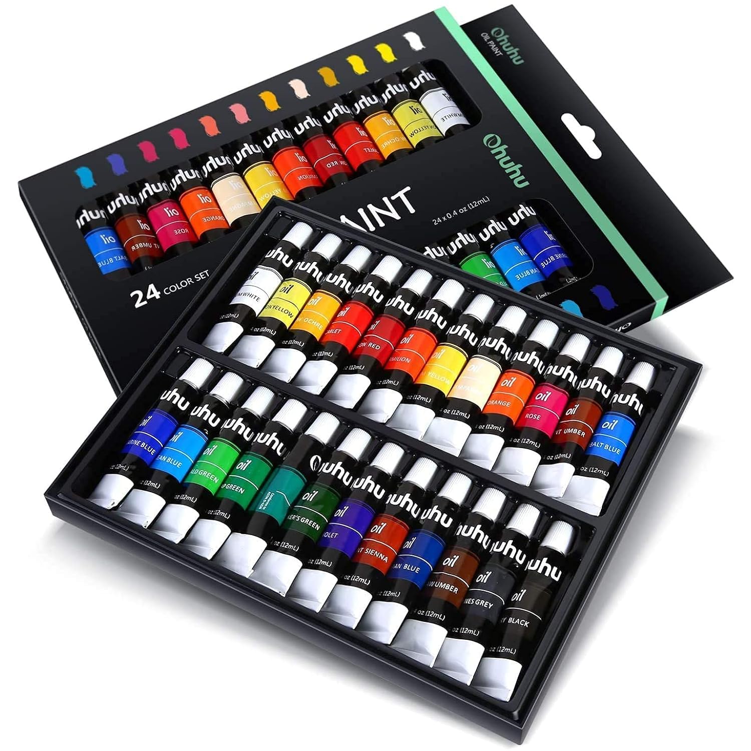 Ohuhu Oil Paint Set, 24 Oil-Based Colors, 12ml/0.42oz x 24 Tubes Non-Toxic Oil Painting Set Supplies for Canvas Painting Artist Kids Beginners Adults Classroom DIY Art Supplies Gift