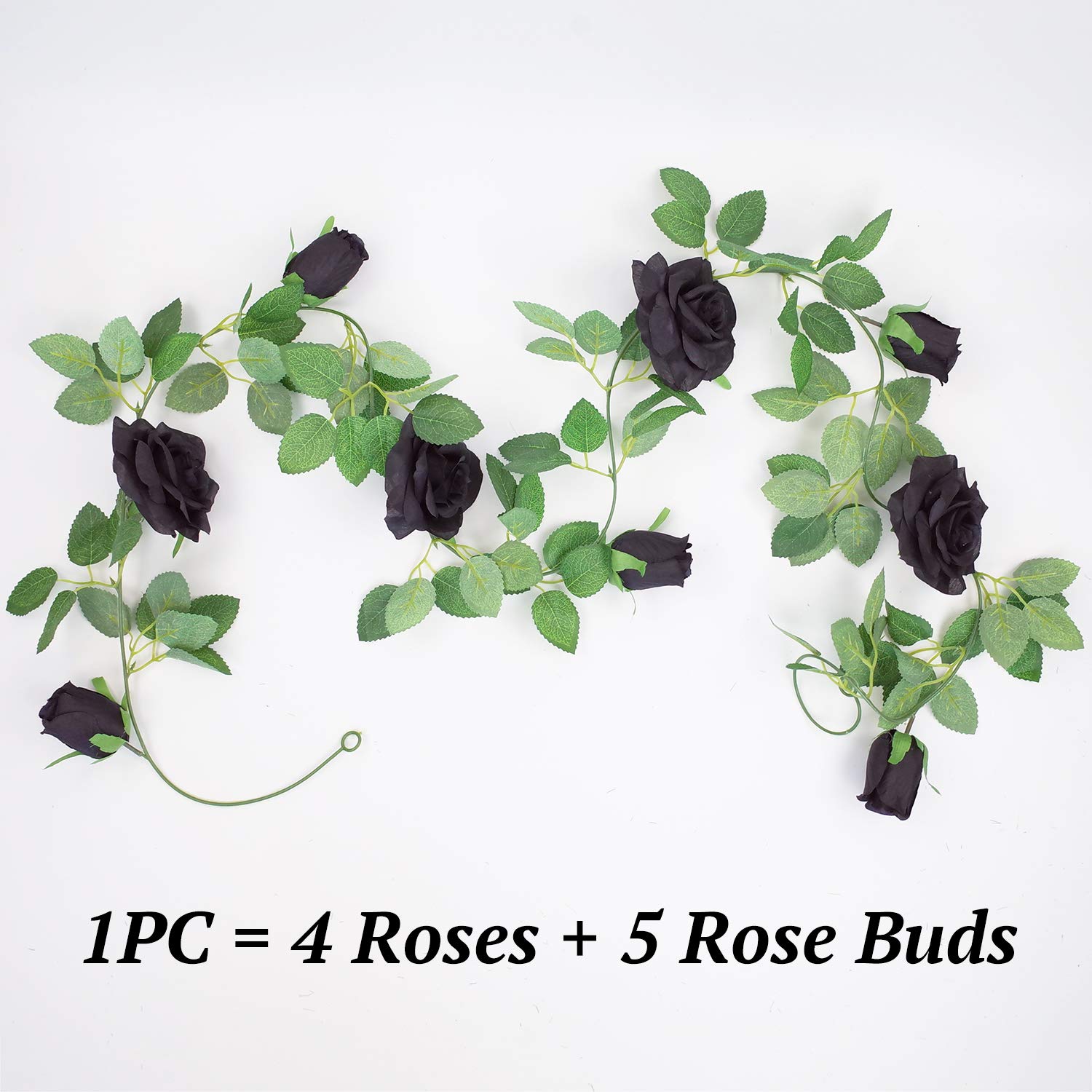 2 Pcs 6.5 Ft. Artificial Black Rose Vine For Halloween Decor, Hanging Black Silk Flower Garland For Outdoor Home Wall Decorations