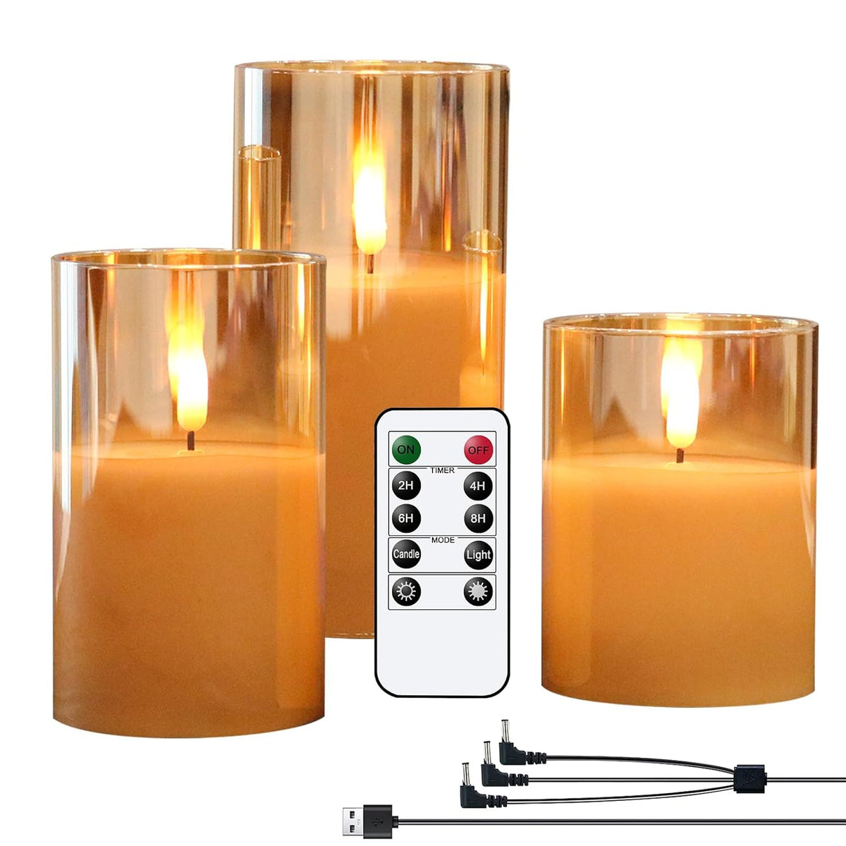 Rechargeable Candles With Remote, Rechargeable Flameless Candles With Timer, Led Battery Operated Candle With 3D Wick And Charging Cable For Halloween Christmas Decor(Gold)