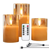 Rechargeable Candles With Remote, Rechargeable Flameless Candles With Timer, Led Battery Operated Candle With 3D Wick And Charging Cable For Halloween Christmas Decor(Gold)
