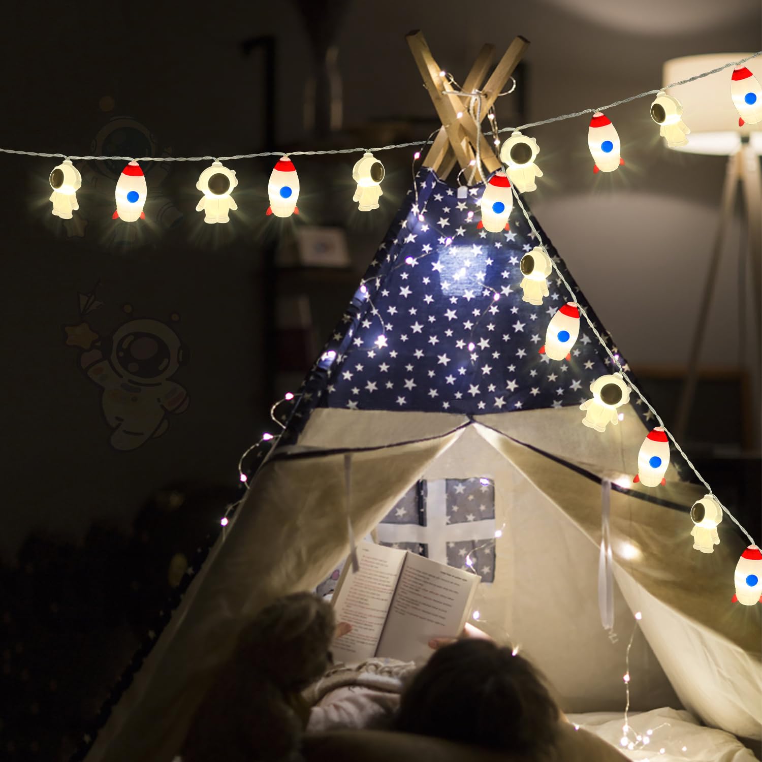 20 Led Space String Lights, Magical Rocket And Astronaut Decor | Usb&Battery Powered For Children'S/Kids' Rooms, Party,