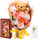 9.45 X 15.7 Inch Valentine'S Day Bear Flower Bouquet Gift Box Artificial Rose Flower Bouquet Baby'S Breath Greeting Card For Women Girlfriend Her Mother Wife Proposal Anniversary(Champagne)