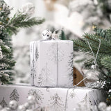 3D Kraft Christmas Wrapping Paper Roll - Mini Roll - 17 Inch X 16.5 Feet - Silver And White Christmas Tree Wrapping Paper With Embossed Perfect For Holiday, Party Celebration