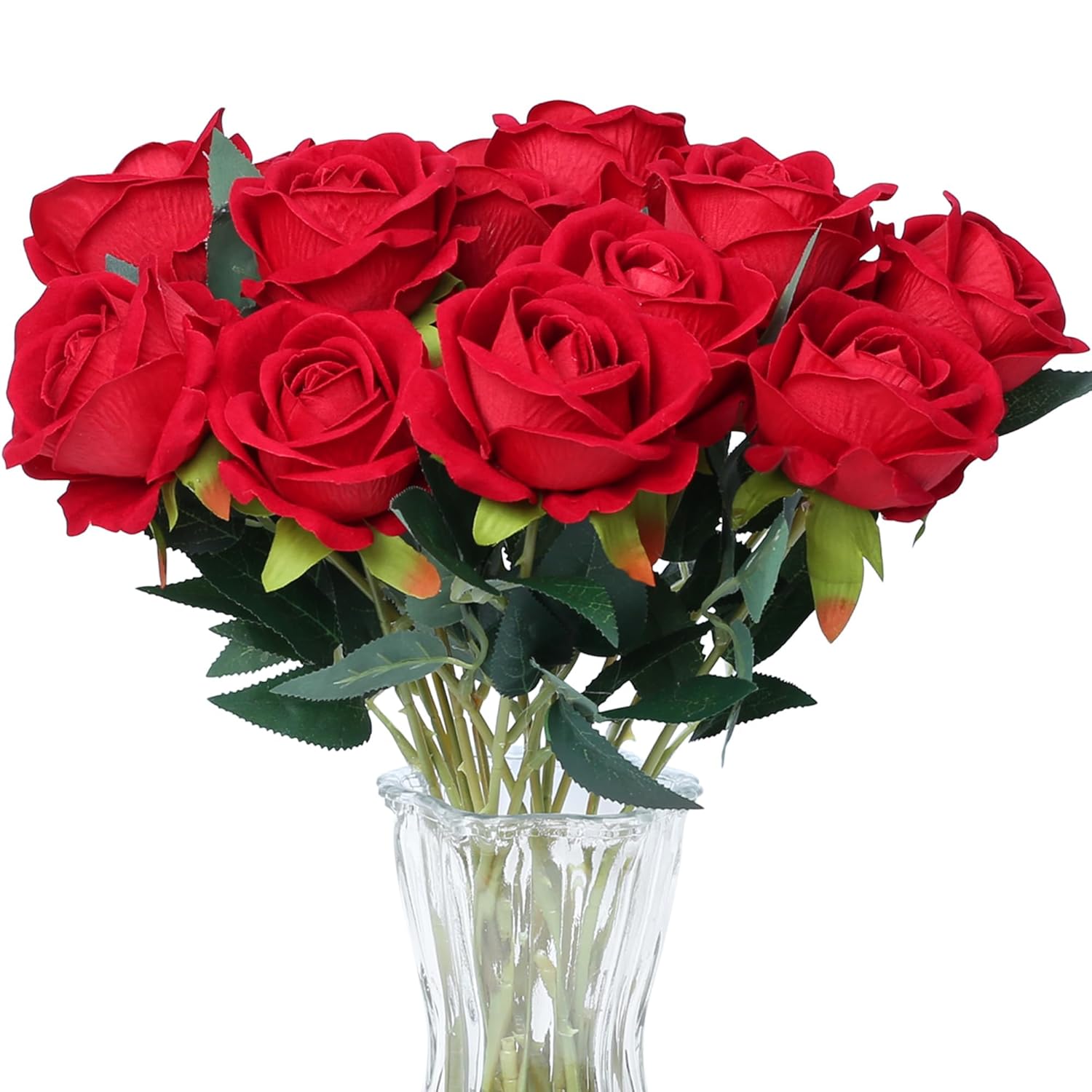 15Pcs Red Artificial Roses Silk Flowers Fake Roses Realistic Bouquet Long Stem With Gift Box For Mother'S Gift Day Home Party Wedding Decorations