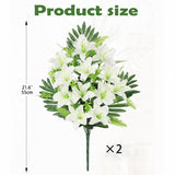 Artificial Cemetery Flowers For Grave, Set Of 2 Silk White Faux Lily Bouquet Flower Outdoor Graveyard Memorial Flowers For Cemetery Headstones Decoration