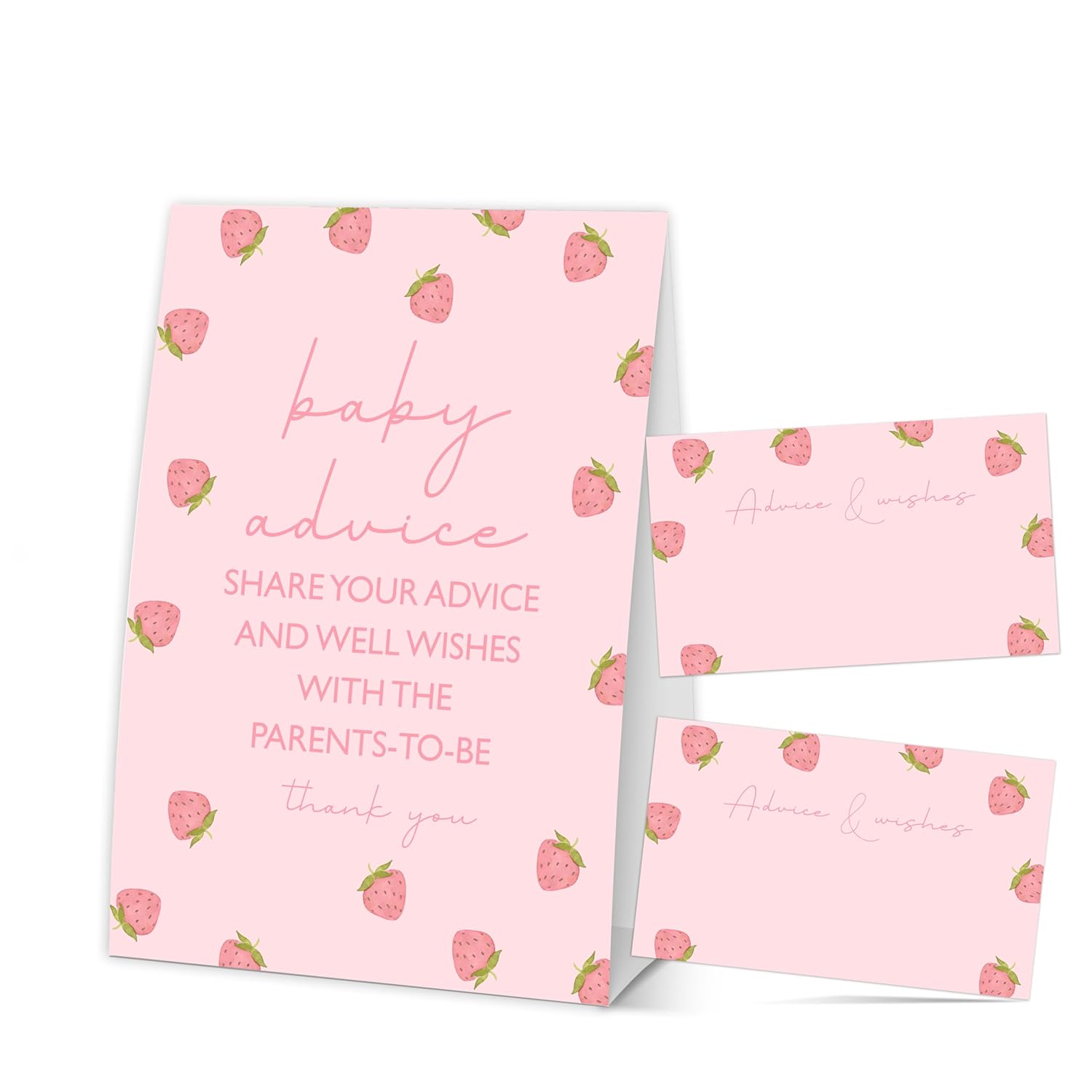 Baby Shower Games For Girl, Strawberry Advice Cards For Parents To Be, 1 Standing Sign With 50 Advice Cards For Gender Reveal Party Decorations Supplies Announcement - A01