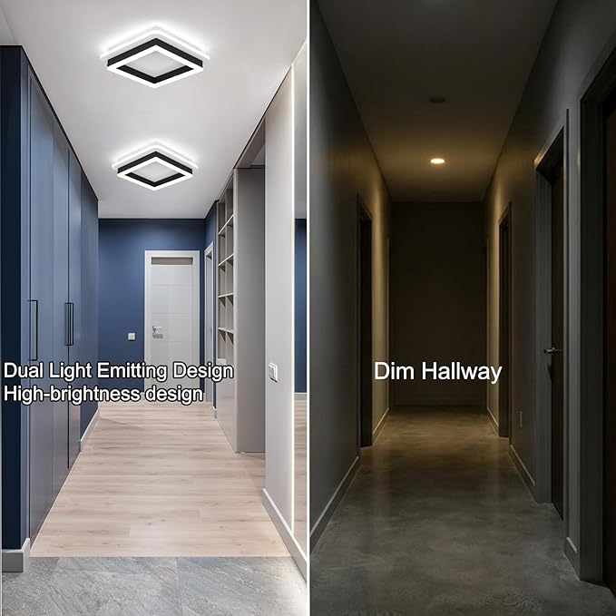 9.5 Inch Square LED Ceiling Light Black 32W 6000K Flush Mount Fixture