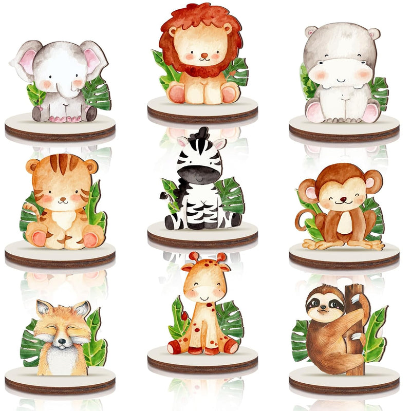 18 Pcs Jungle Animals Safari Baby Shower Decorations Wooden Jungle Par