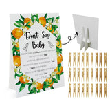 Don'T Say Baby Game - Orange Citrus (1 Sign & 50 Mini Natural Clothespins) - Gender Neutral Baby Shower Game
