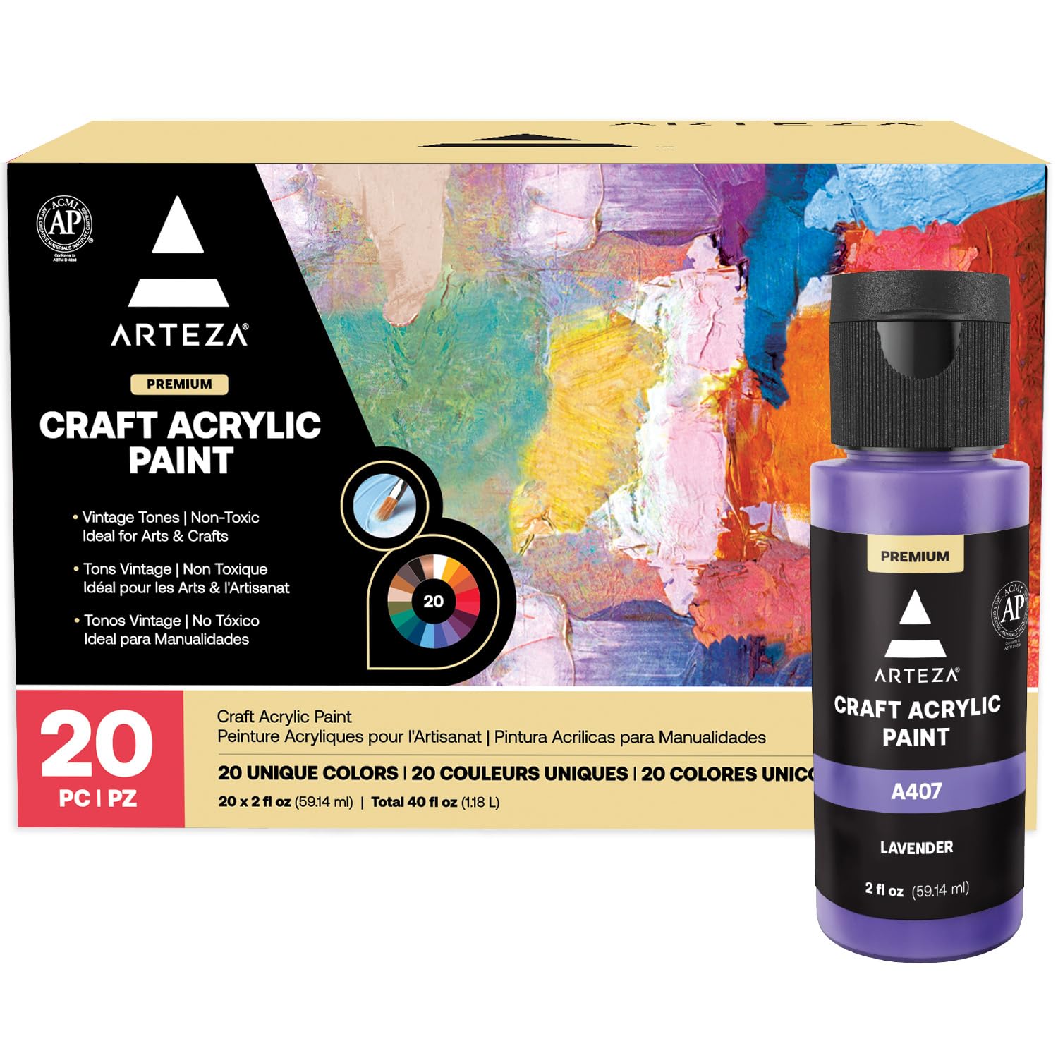 Craft Acrylic Paint Set, Set Of 20 Vintage Tones Acrylic Craft Paint, Artist Paints Art Supplies For Glass, Wood, Ceramics, Fabrics, Leather