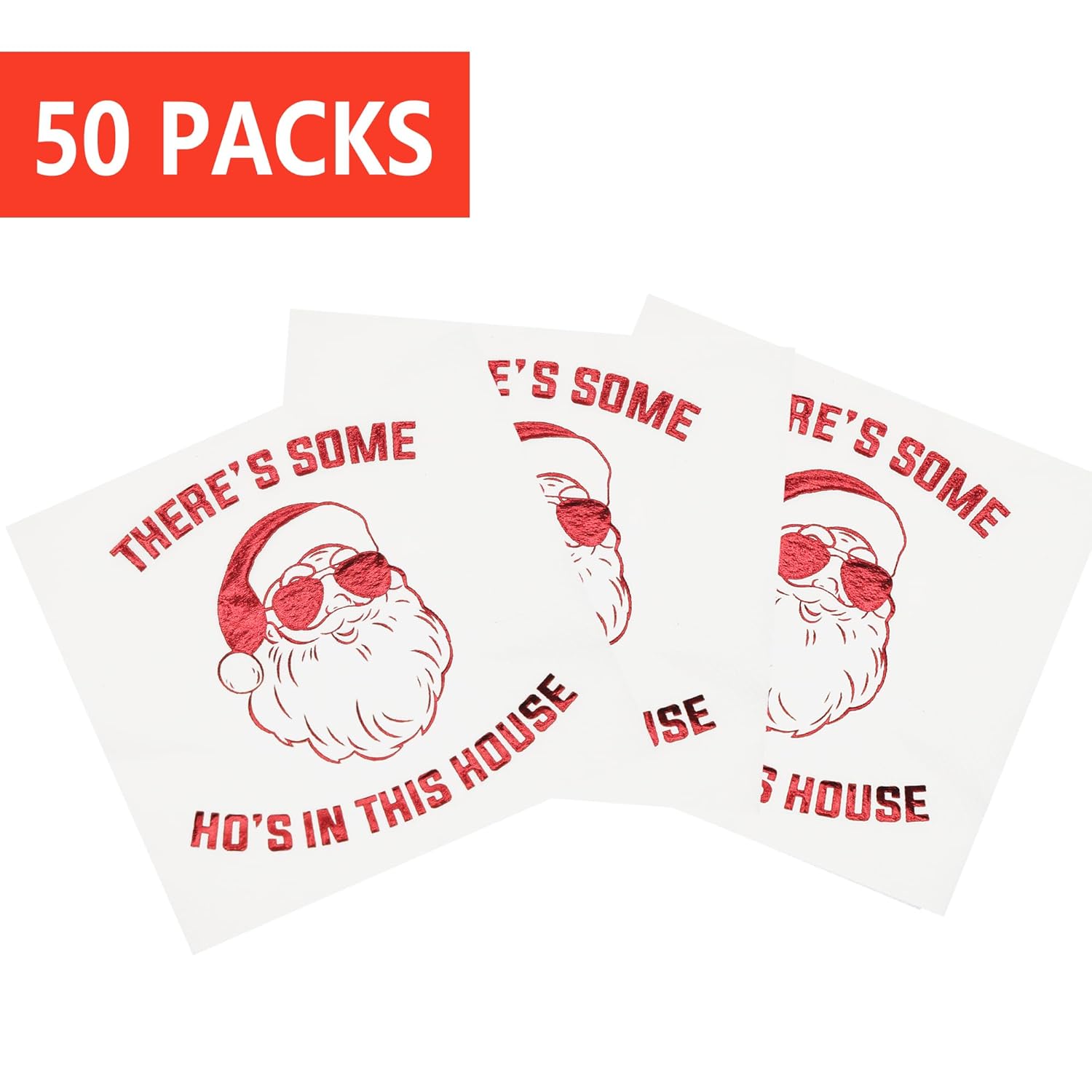 There’S Some Hos In This House Napkins, Funny Christmas Party Decorations, Christmas Xmas Holiday Party Decorations, Christmas Friendsmas Birthday Party Supplies(5 X 5 In, Red Foil, 50-Pack)