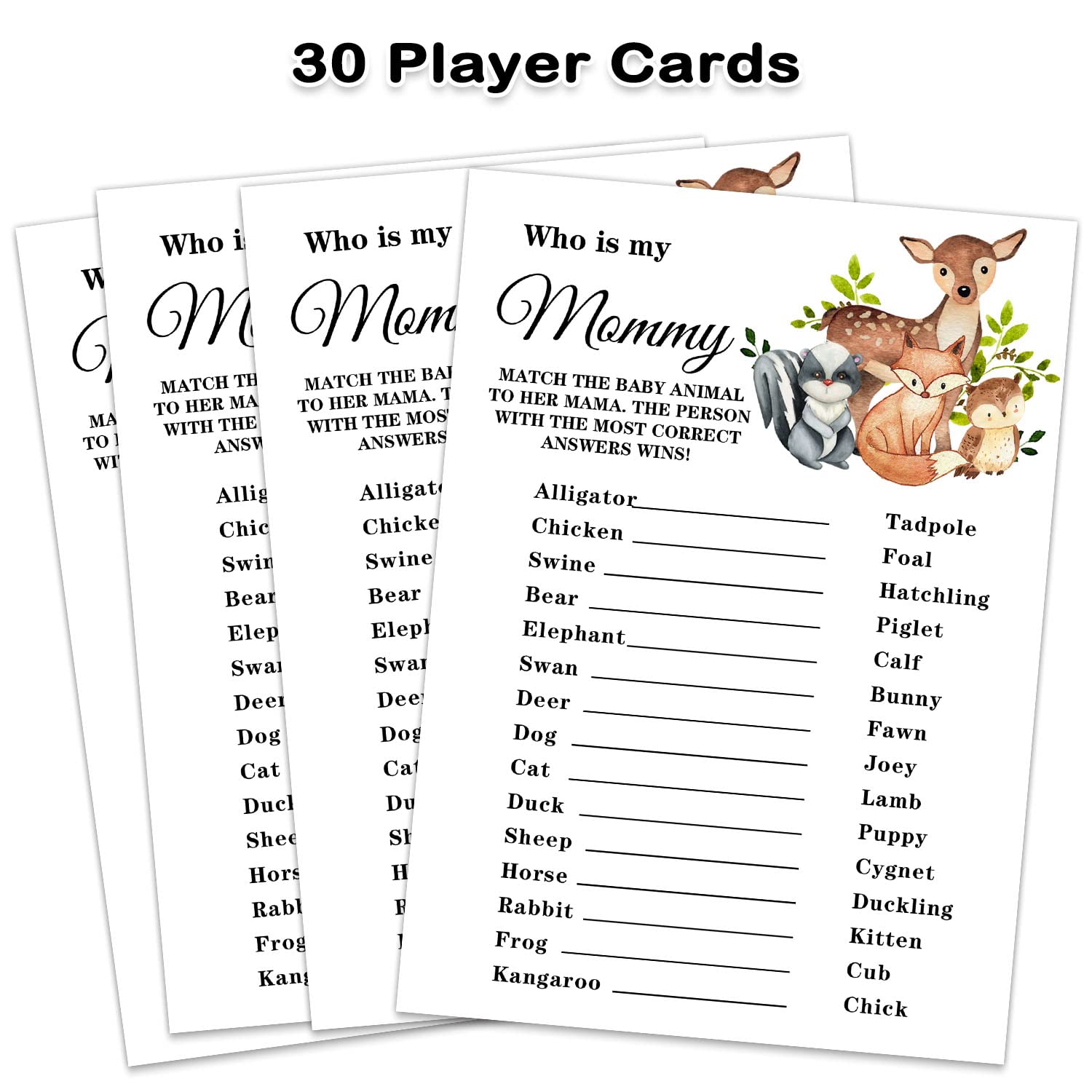 Baby Shower Game Cards, Safari Animals Who Is My Mommy Game Card For Baby Shower Party?Funny Icebreak Baby Shower Party Games Ideas Activity For Parent-To-Be, Fun And Easy, 30 Cards