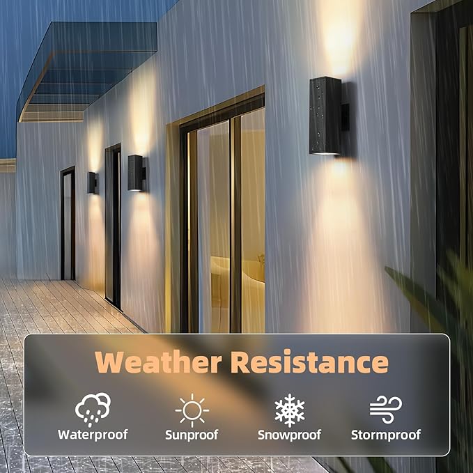 4 Pack Matte Black LED Square Up Down Outdoor Wall Lights for House Garage Porch Doorway