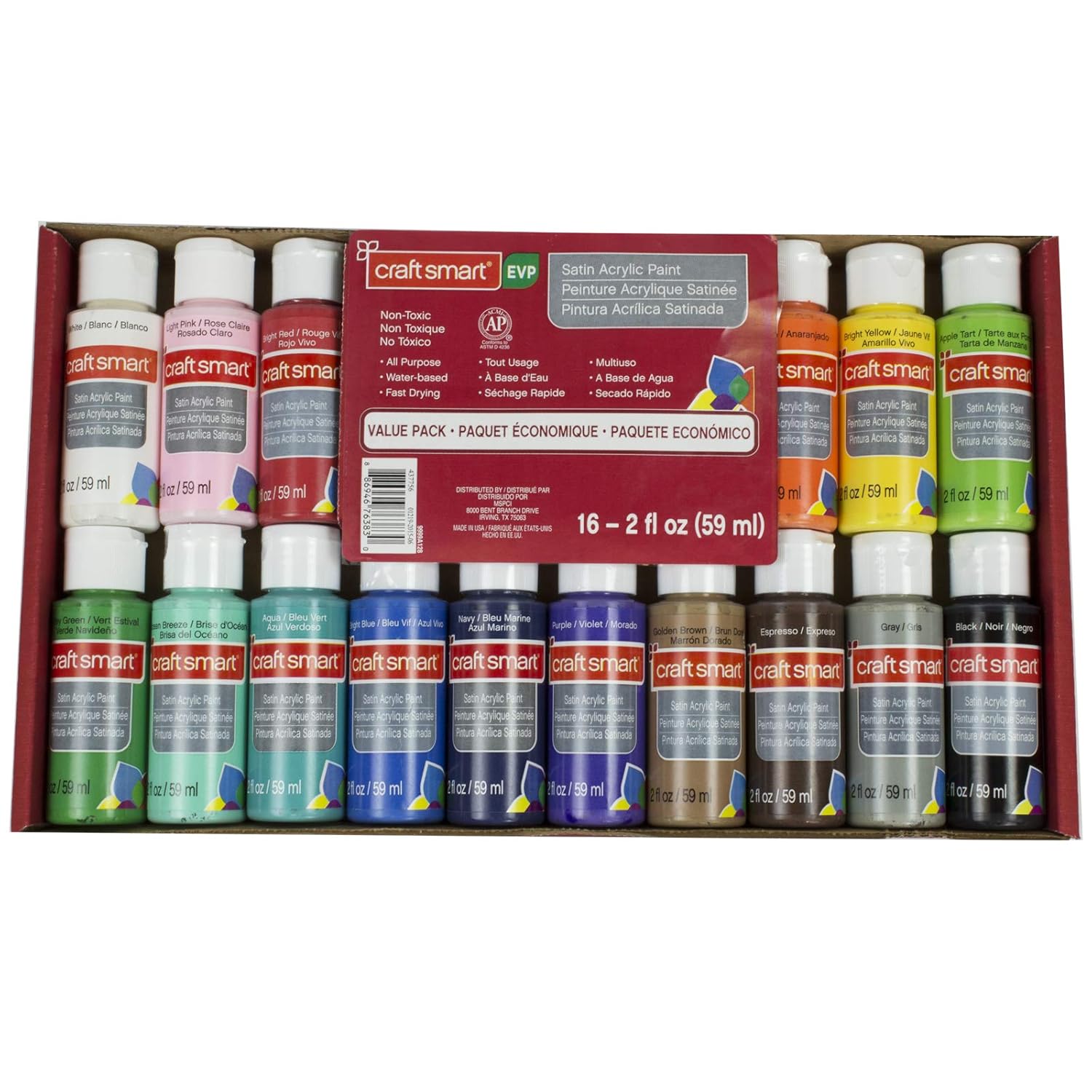 Multi-Surface Satin Acrylic Paint Value Pack By , 16 Colors, 2 Oz.
