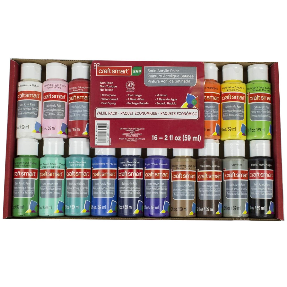 Multi-Surface Satin Acrylic Paint Value Pack By , 16 Colors, 2 Oz.