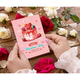 Happy Valentine’S Day Birthday Card With Envelope, Valentines Birthday Gifts Cards For Women, Pink Bday Cake Strawberry Greeting Card For Wife Girlfriend, Unique Valentines Day Gift Idea