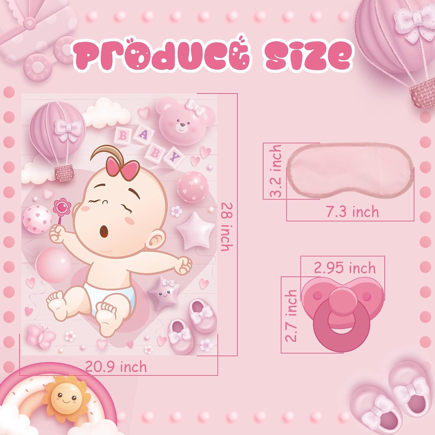 Pin The Pacifier On The Baby Shower Games Ballon Baby Shower Decoration With Large Poster 48 Stickers Blindfold Pin Game For Birthday Party Decorations Activities Supplies(Pink)
