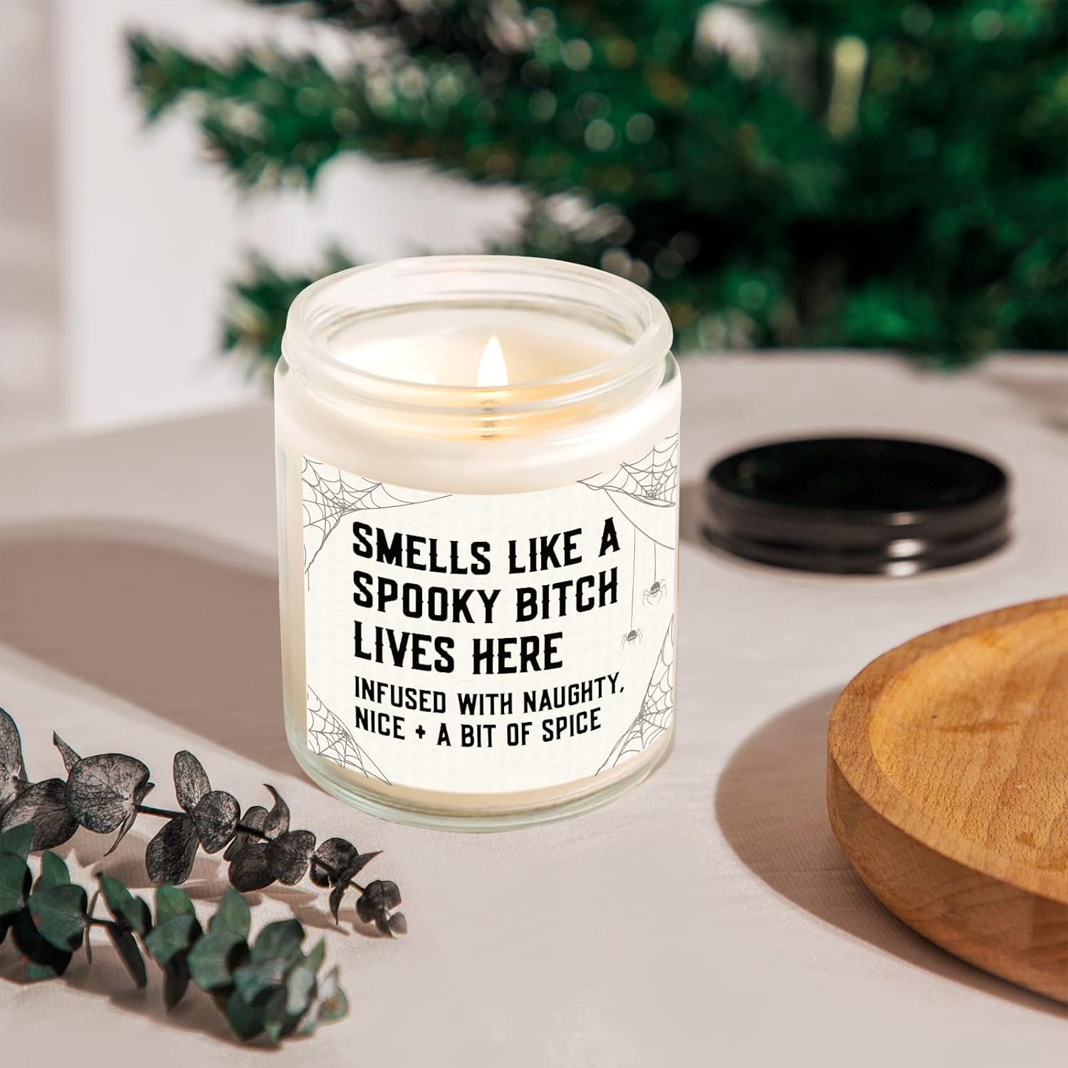 Funny Spooky Gifts For Women, Spooky Horror Decorations Candle Soy Wax, Witchy Horror Gifts With Spider Web, Dark Style House Warming Present, 7Oz