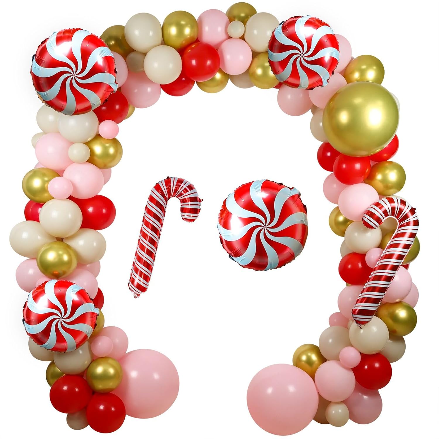Christmas Balloon Garland Arch Kit, 129Pcs Red Pink Balloons With Candy Cane Foil Balloons For Christmas Party Decorations
