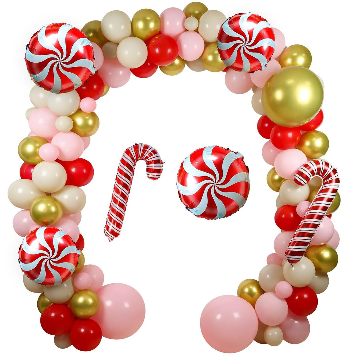 Christmas Balloon Garland Arch Kit, 129Pcs Red Pink Balloons With Candy Cane Foil Balloons For Christmas Party Decorations
