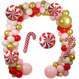 Christmas Balloon Garland Arch Kit, 129Pcs Red Pink Balloons With Candy Cane Foil Balloons For Christmas Party Decorations