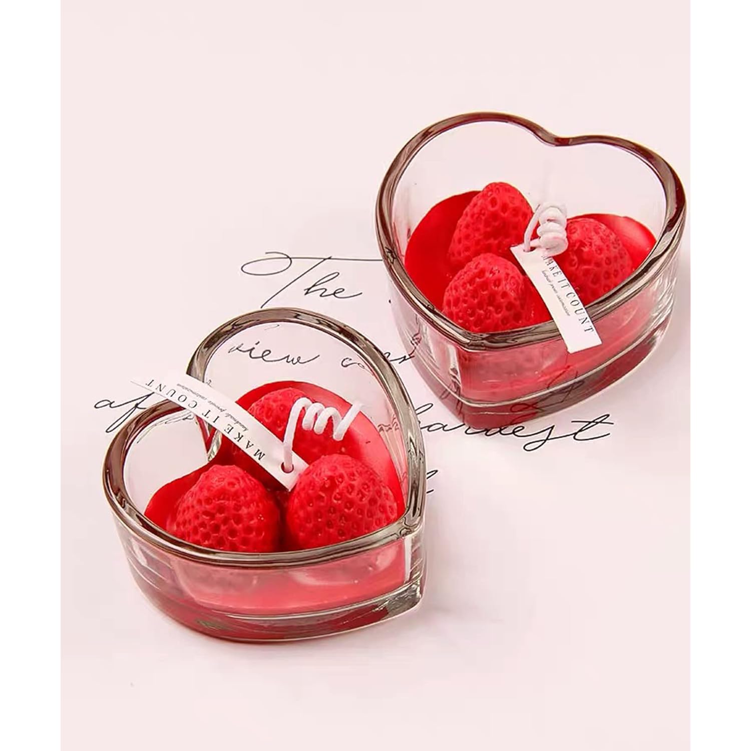 Heart-Shaped Glass Scented Candle, Strawberry Cake Aroma, Modern Style, Red, All Season, Love Theme, Handmade, Eco-Friendly, Non-Toxic