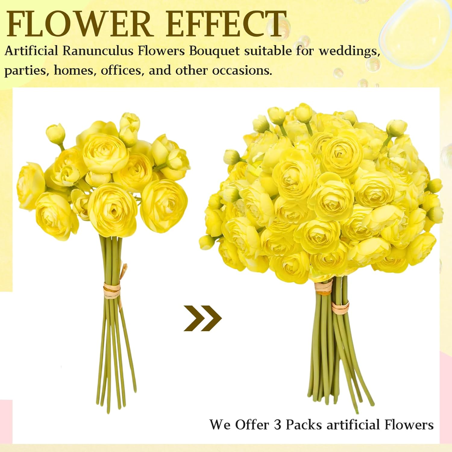18Pcs Ranunculus Artificial Flowers, Yellow Faux Silk Mini Peony Flowers Fake Peonies Wedding Flowers Diy Bouquet For Centerpieces Arrangements Bridal Shower Decorations