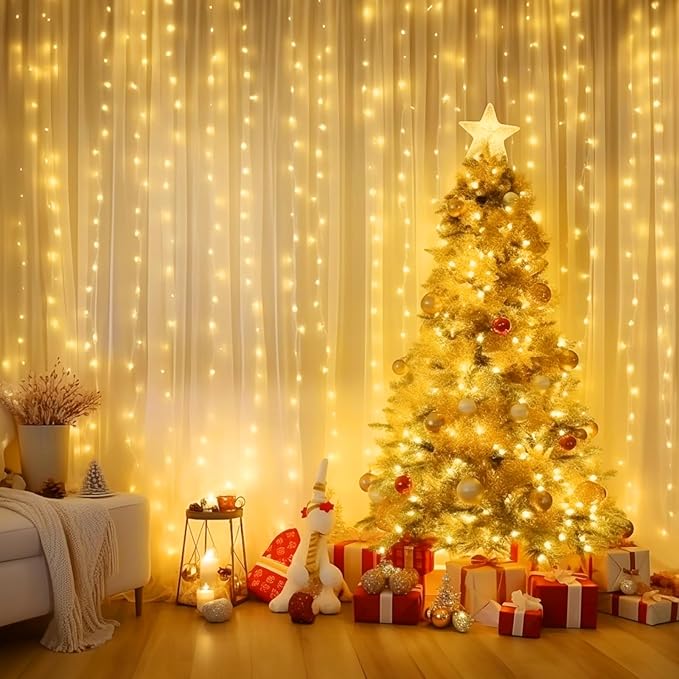 300 LED Curtain Fairy Lights Warm White USB Powered String Lights with Remote Timer 8 Modes for Room Wall Party Decor