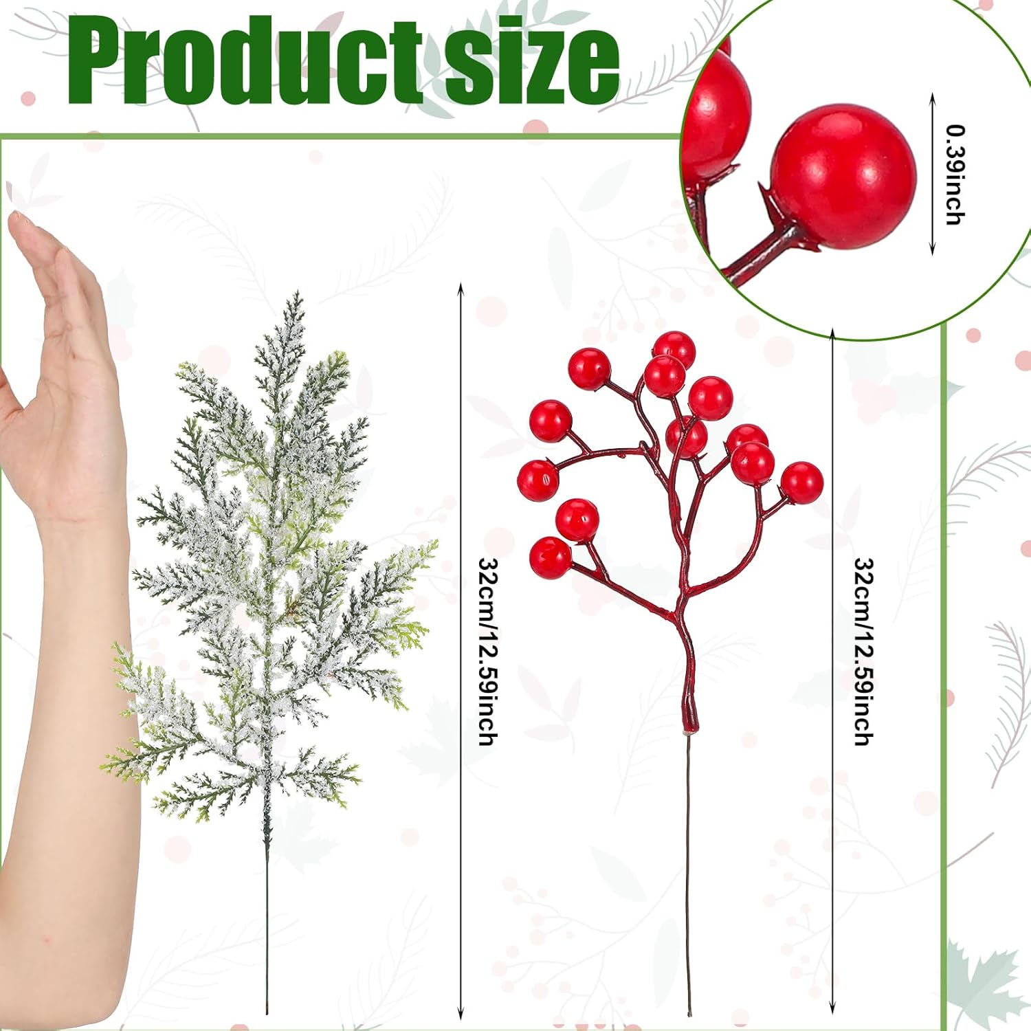 33 Pcs Christmas Snowy Artificial Cedar Picks Stems Berry Branches Set Frosted Faux Cedar Spray Christmas Cedar Red Berry Picks For Holiday Decorations Winter Season Crafts Home Wedding