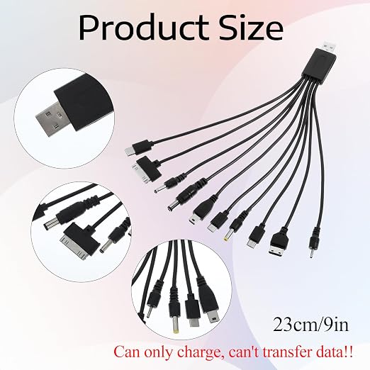 10 in 1 Universal Multi Charging Cable USB Charger Cord with 10 Connectors for Phones Tablets MP3 MP4