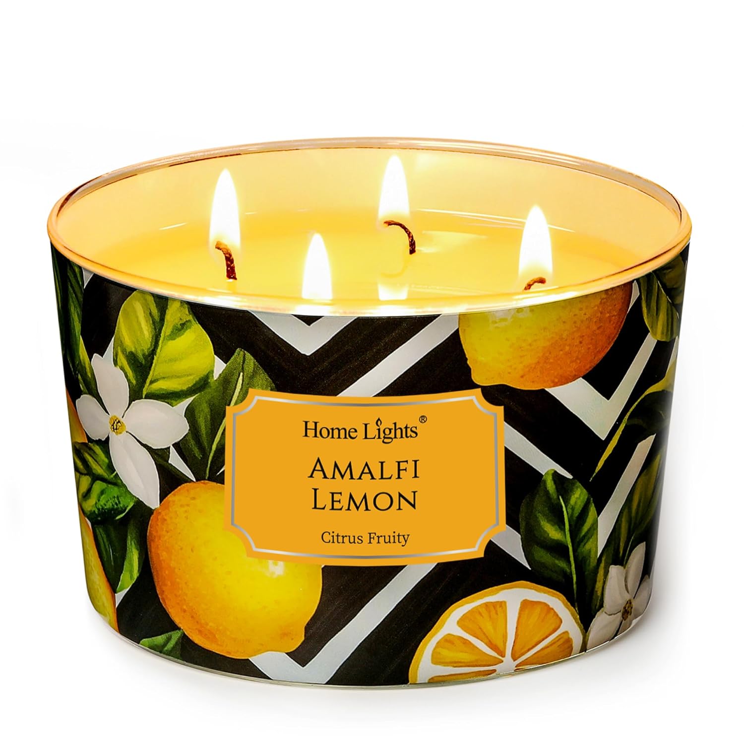 Homelights Large Jar Candle | 4-Wick Long-Lasting Scented Candles, 18Oz Natural Soy Wax Candle For Home Scented, Eclectic Mixed Styles Gifts For Women & Men, Amalfi Lemon