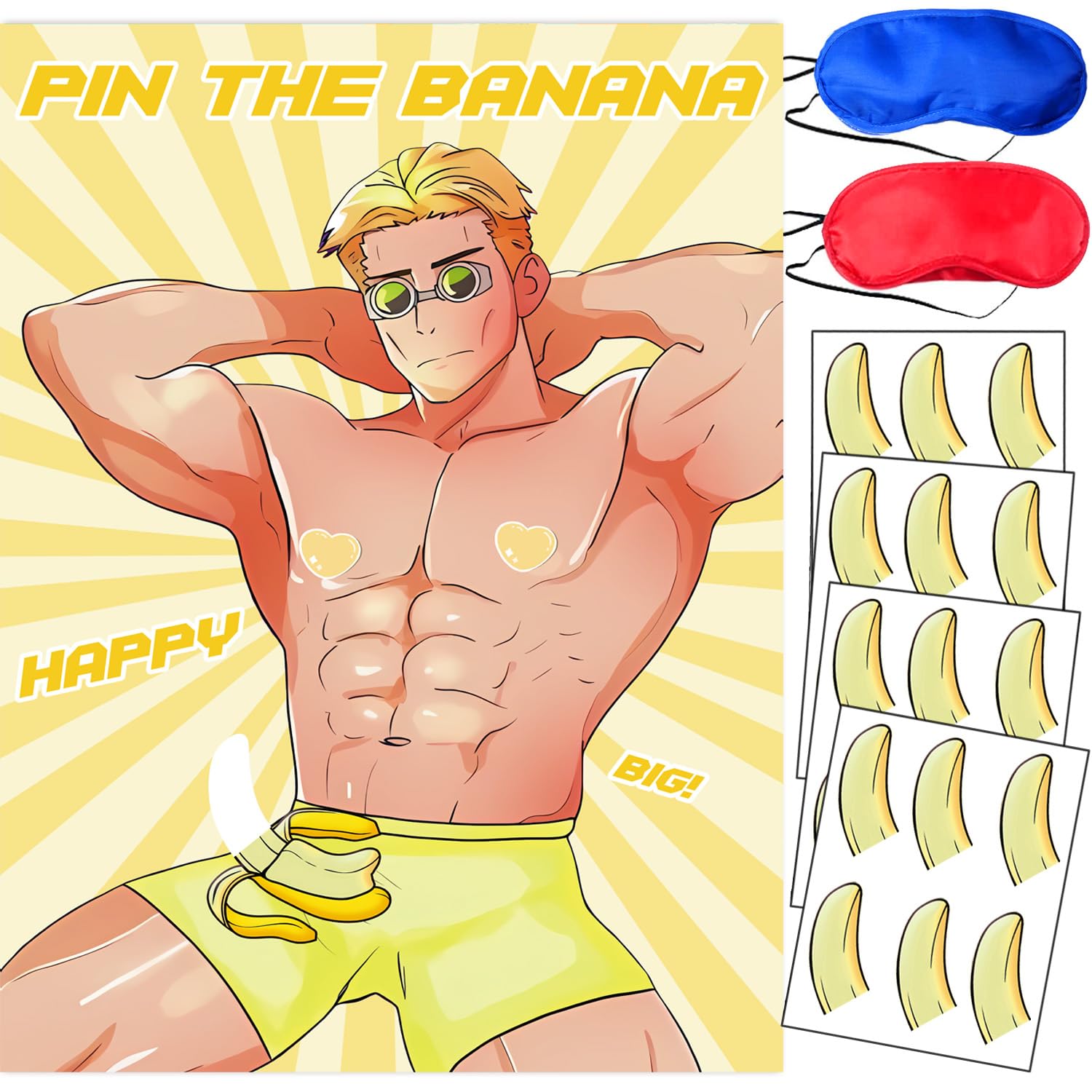 Bachelor Party Birthday Party Decoration,Pin The Banana Party Game Set,Large Poster And 24 Bachelor Party Themed Gift Stickers Engagement Party Games Adult Wall Games.
