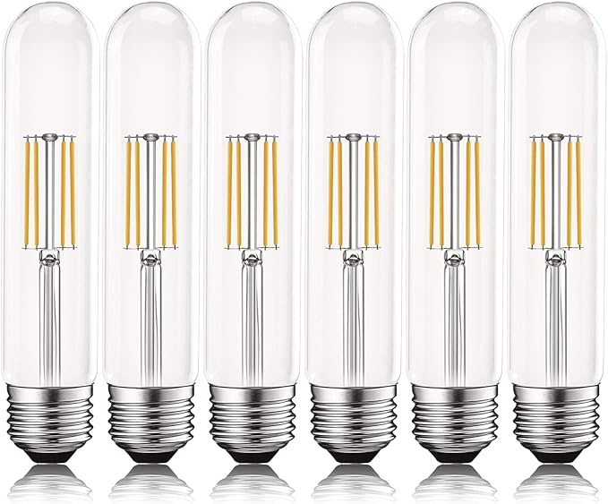 6 Pack Vintage T9 LED Tube Light Bulbs E26 3000K Soft White Dimmable Edison Filament Clear Glass