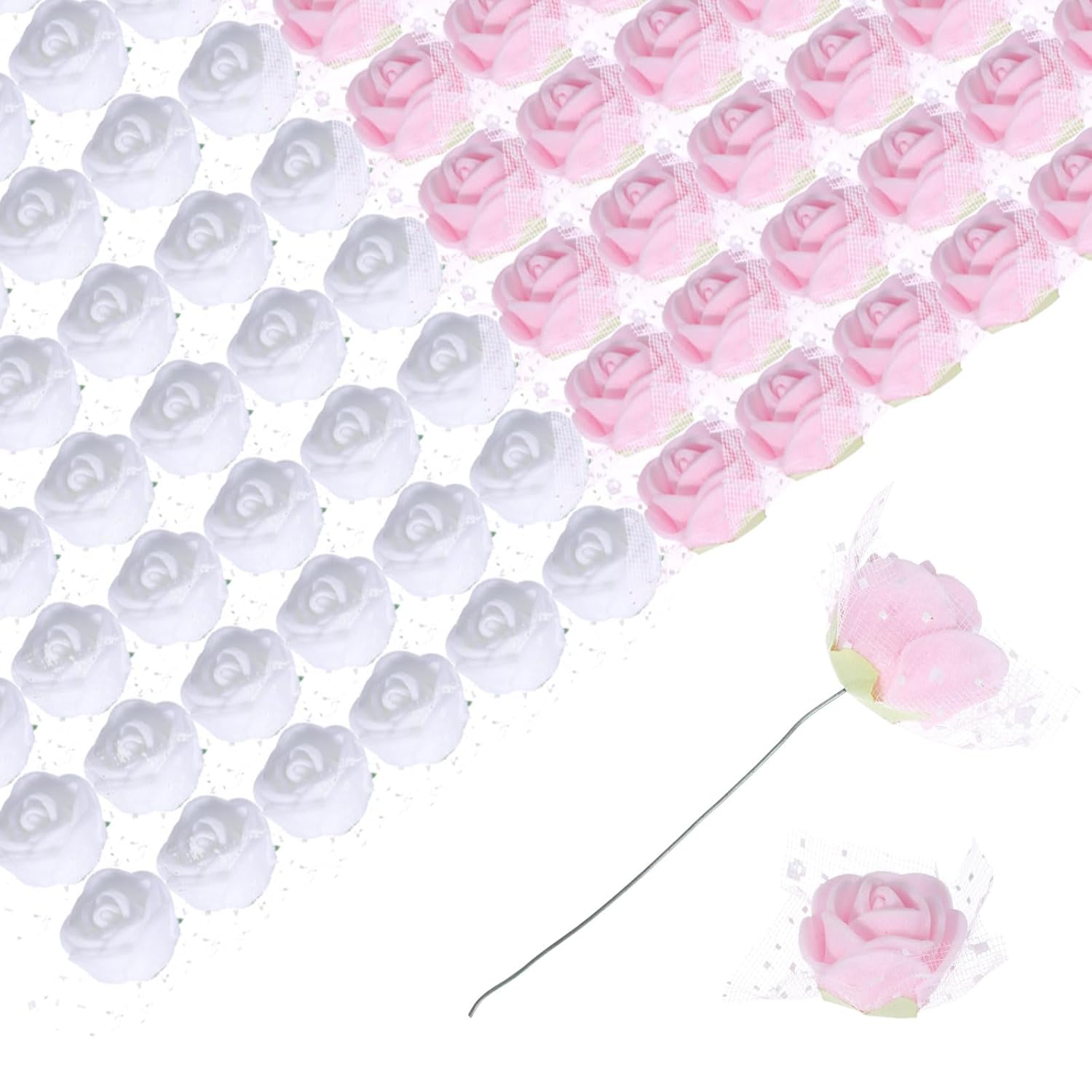 Artificial Flowers, White And Light Pink Fake Roses With Lace For Diy Wedding Decor Floral Arrangements Bridal Valentines Day 144Pcs