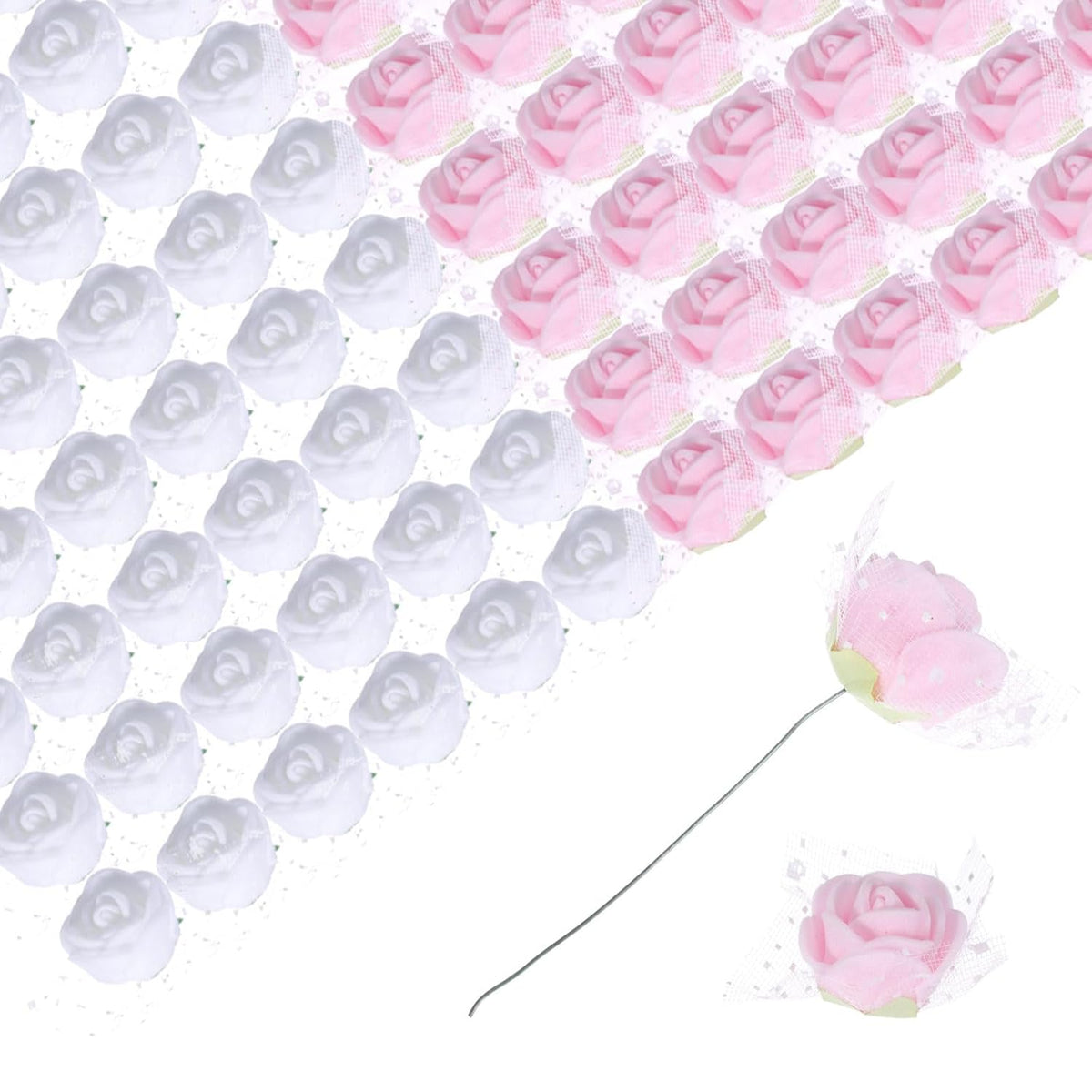 Artificial Flowers, White And Light Pink Fake Roses With Lace For Diy Wedding Decor Floral Arrangements Bridal Valentines Day 144Pcs