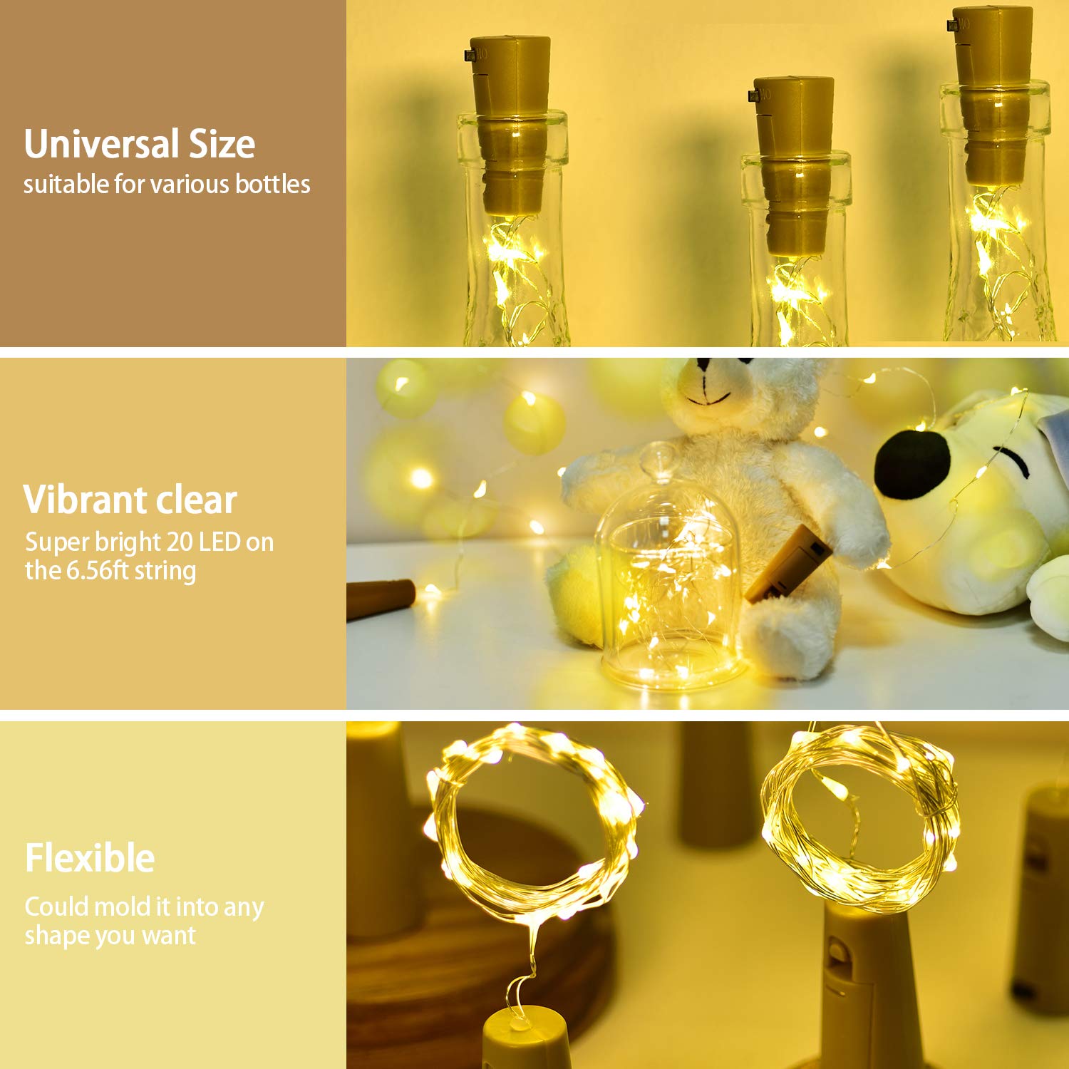 Wine Bottle Lights With Cork, 6 Pack Mini Fairy String Lights Battery Operated With 6 Replacement Batteries, Party Decor