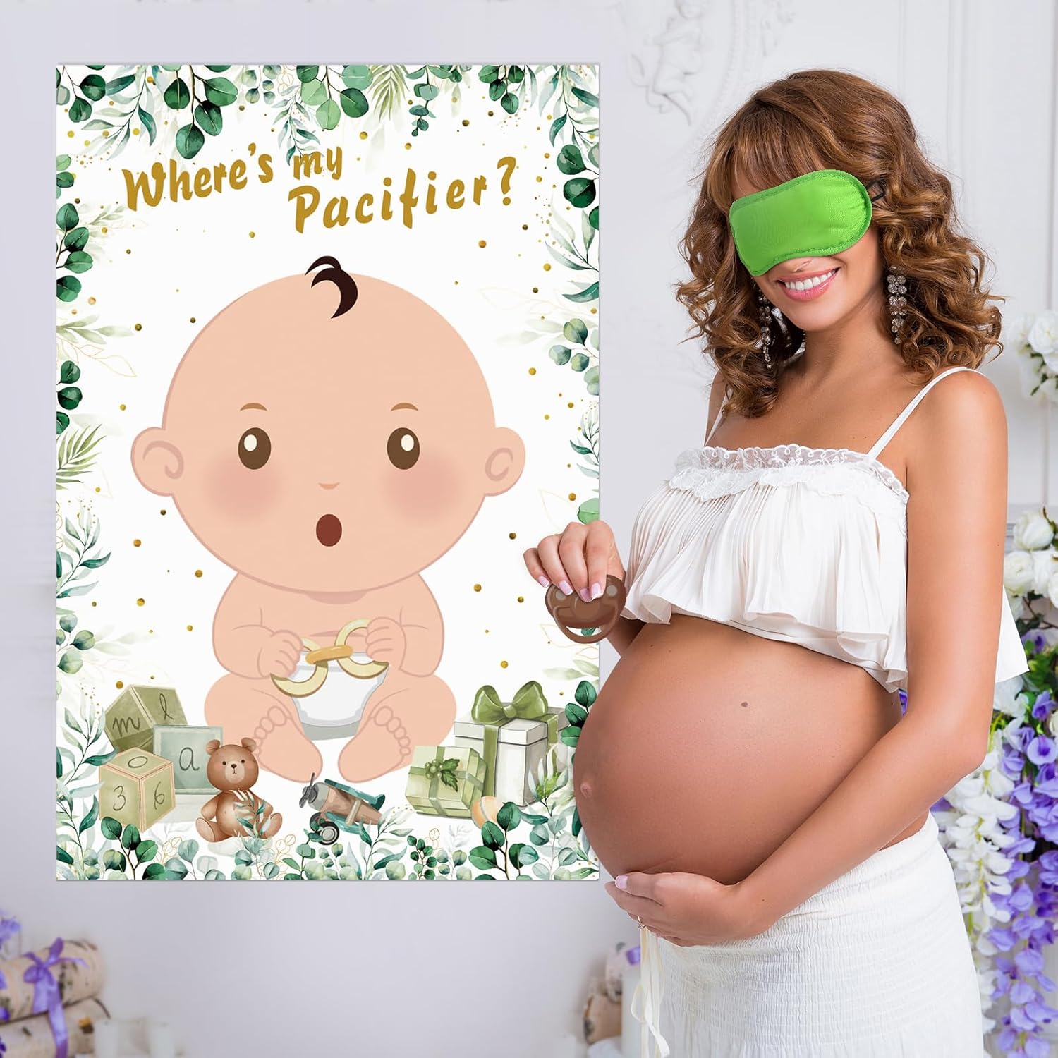 Pin The Pacifier On The Baby Shower Games For Boys Girls Gender Reveal Party Games, Large Baby Shower Activities Poster With 36 Pacifier Stickers