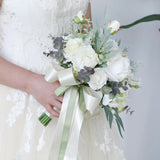 Wedding Bouquets For Bride, White Rose Artificial Flowers Bridal Bridesmaid Bouquets Wedding Romantic Bridal Bouquet For Wedding Ceremony Anniversary Bridal Shower Home Decor