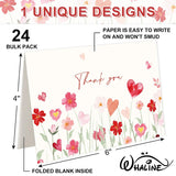 24 Pack Valentine'S Day Thank You Cards With Envelope Stickers Watercolor Floral Heart Greeting Cards Red Pink Flower Blank Note Card For Wedding Bridal Shower, 4 X 6 Inch