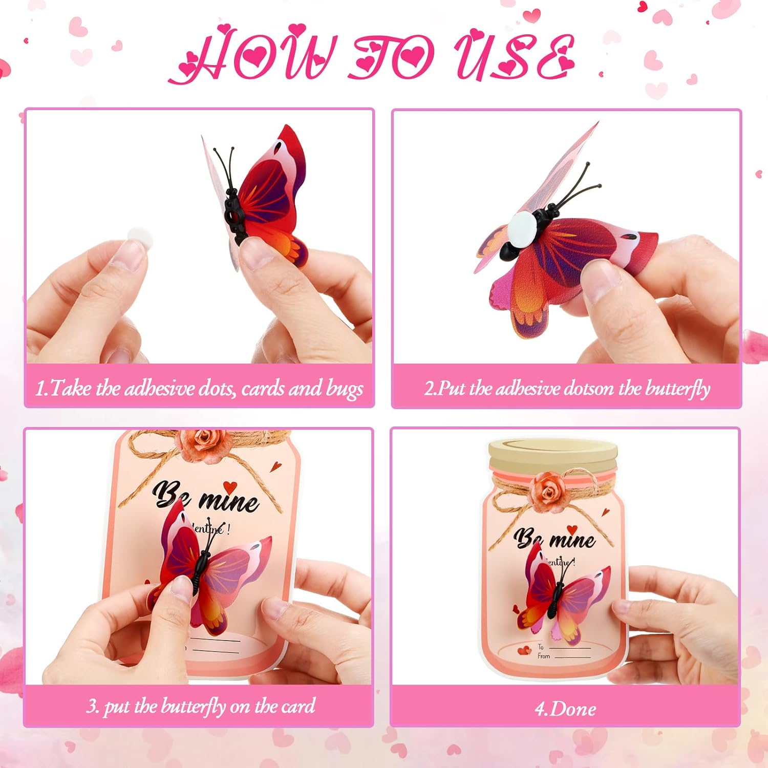 36 Pieces Valentines Day Cards Jars Valentines Exchange Cards Funny Greeting Gift With Insect Bugs Figures For Party Supplies(Butterfly)