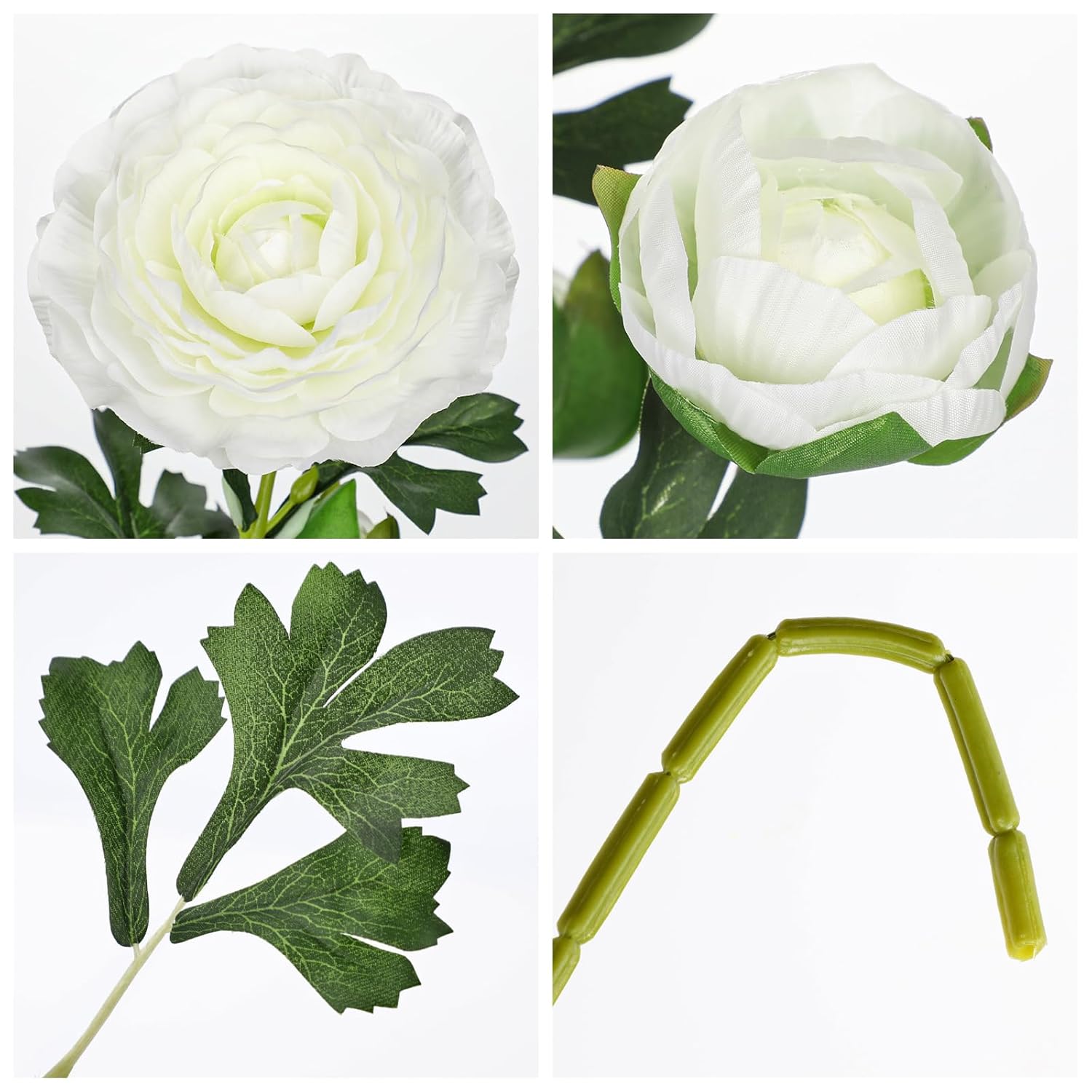 White Ranunculus Artificial Flowers Bouquets, Set Of 5 25.9'' Long Stems Faux Peony, Real Touch Spring Summer Floral Arrangement For Home Decor Wedding Vase Filler Diy Crafts
