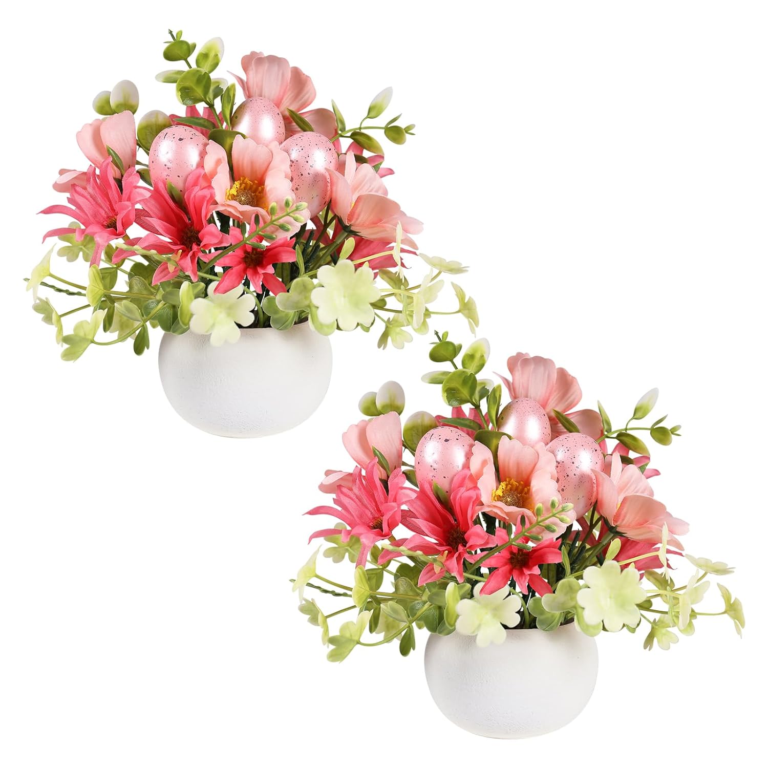 2 Pcs Easter Decorations, Easter Artificial Egg Flower Potted Table Decorations, For Home Farmhouse Fireplace Holiday Spring Indoor Party Decor. (Pink)