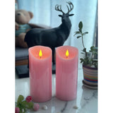 Large Pink Flameless Candles Pack Of 2- Real Wax Pillar Candles With 3D Realistic Flame-Rose Scented-Dia 3.15X 7 Inch,Brightness Control, Well For Varentine Day,Home Decor.Wedding,Camping