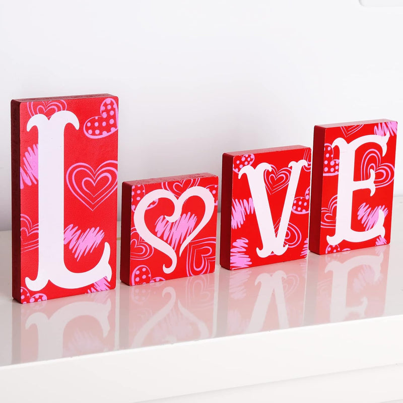 Valentines Day Decor Love Blocks Wooden Table Sign, Red Valentines Day